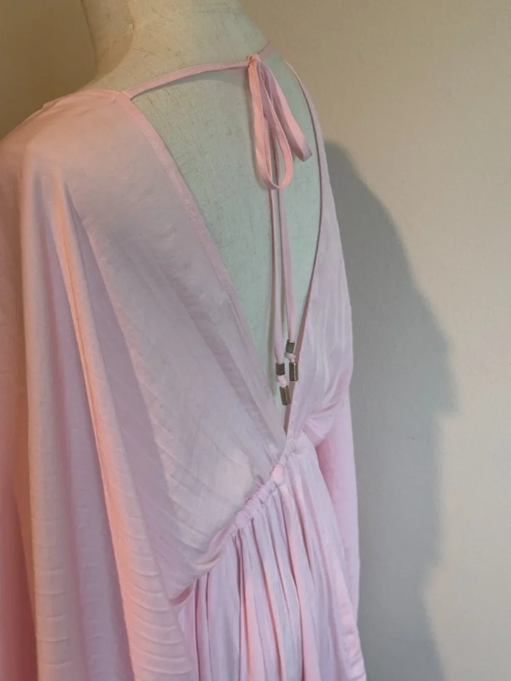 Free People Pink Boho Pleated Long Sleeve Mini Slip Dress S - Picture 5 of 8